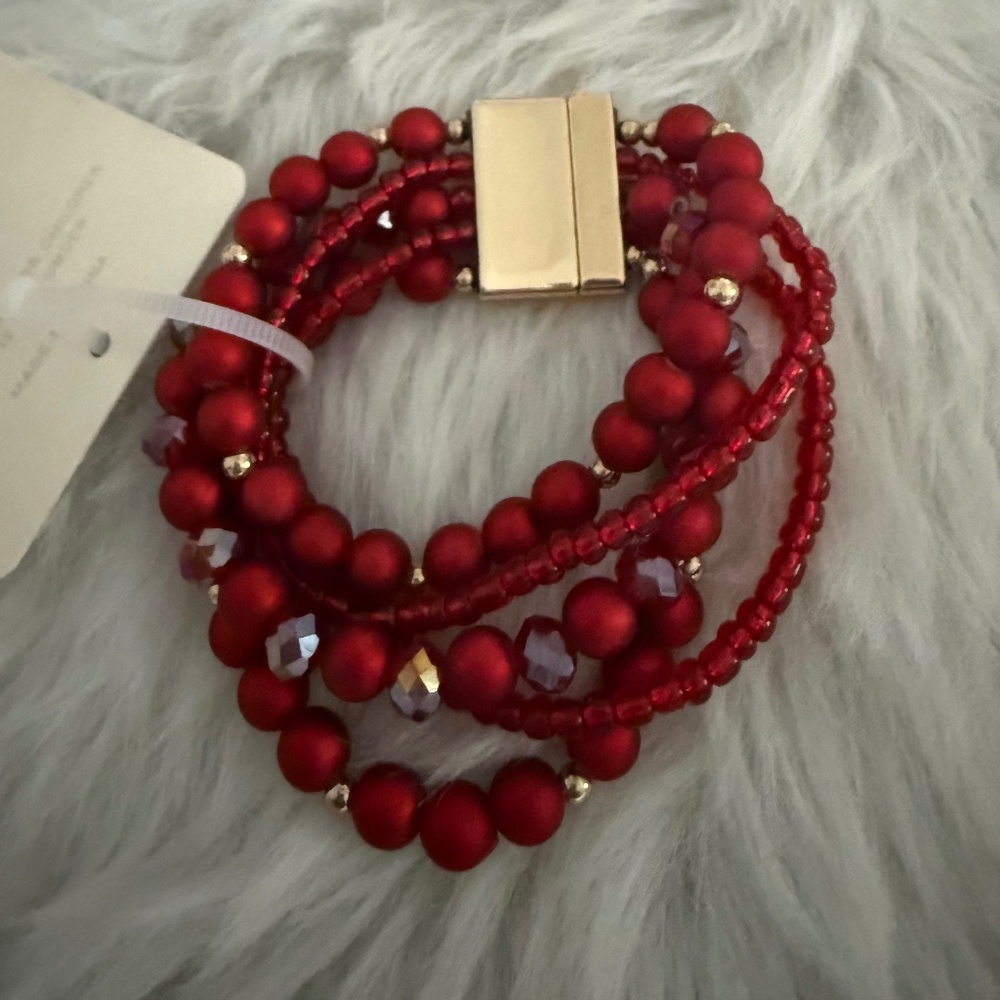 Cato Rich Red 5 Layer Beaded Bracelets